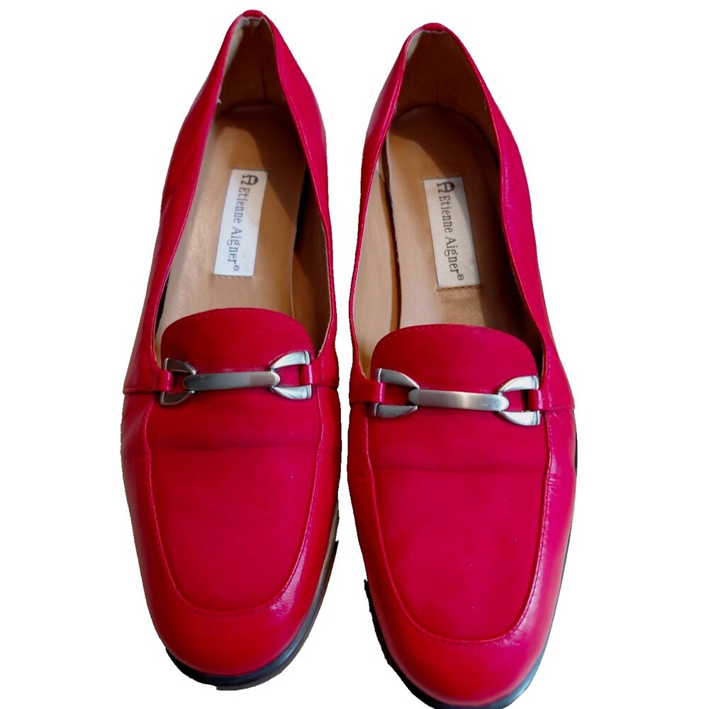 Etienne Aigner Rich Cherry Red Womens Loafers Sz 9.5 Leather & Suede